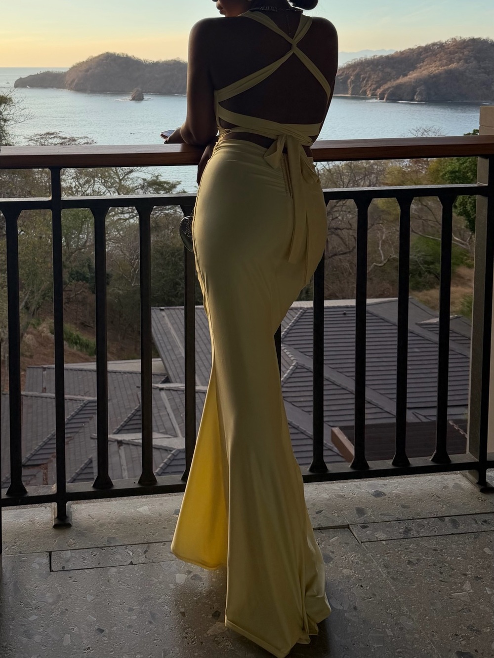 Windsor Pale Yellow Crisscross Back Maxi Dress